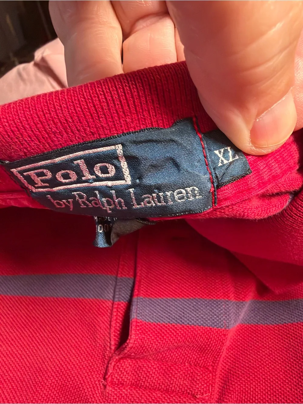Ralph Lauren Red Polo with Navy Stripes and Yellow Pony